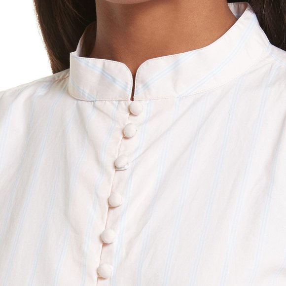 Frame Ruffle Cuff Cotton Shirt In Light Pink blue - Picture 4 of 9